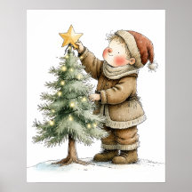 Nostalgic Child Decorating Christmas Tree