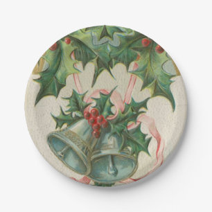 Nostalgic Christmas Bells and Holly Paper Plate