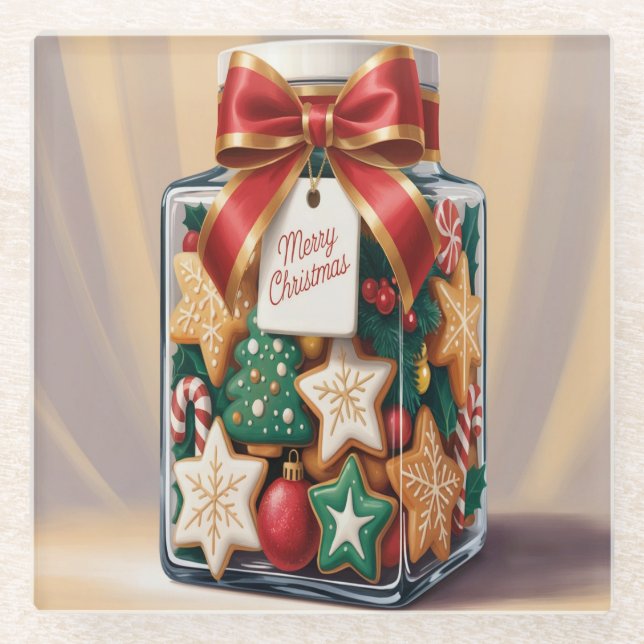 Nostalgic Christmas Cookie Jar Glass Coaster (Front)