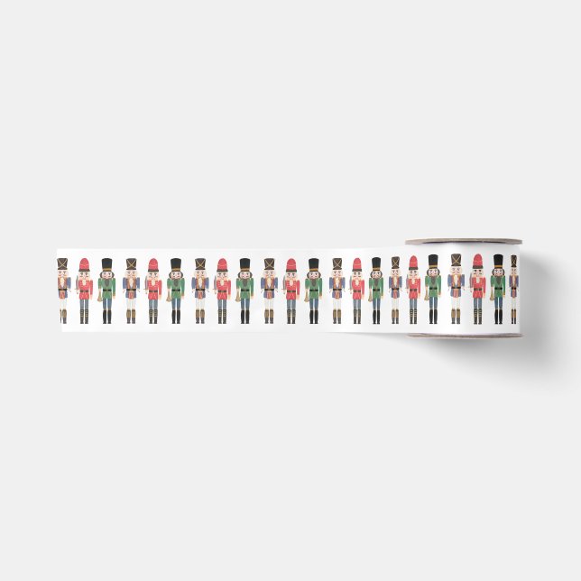 Nostalgic Christmas Green Blue And Red Nutcracker Satin Ribbon (Front)