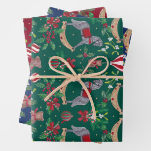 Nostalgic Christmas Rocking Horse Bear Festive  Wrapping Paper Sheet