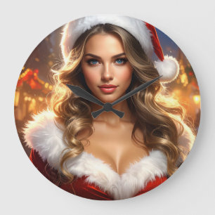 Nostalgic Christmas Santa Girl Large Clock