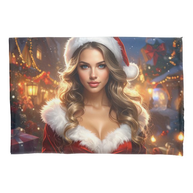 Nostalgic Christmas Santa Girl Pillowcase (Front-Left)