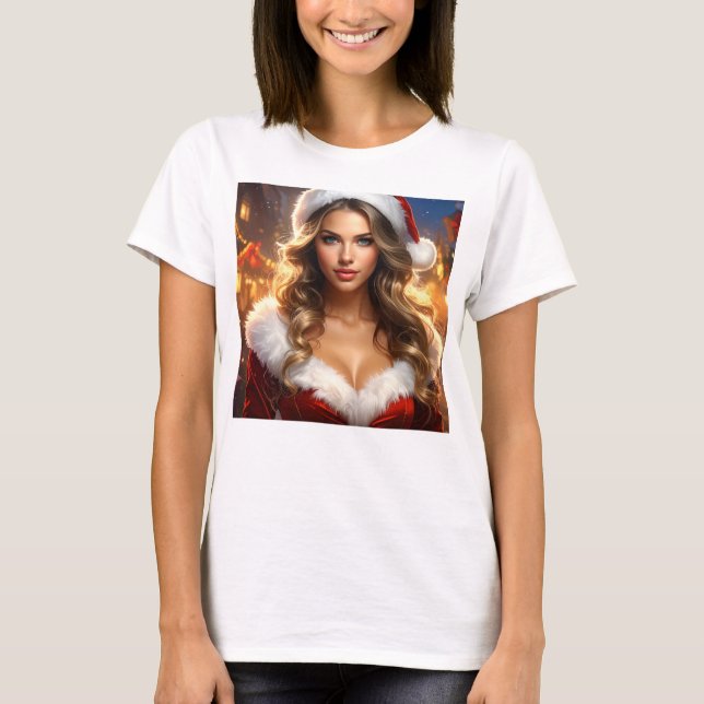 Nostalgic Christmas Santa Girl T-Shirt (Front)