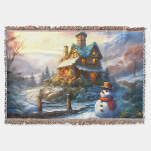 Nostalgic Christmas Snowman Vintage Cottage Throw Blanket