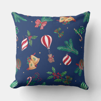 Nostalgic Christmas Teddy Bears Bauble Blue Throw Pillow
