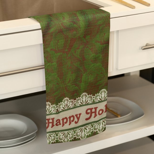 Nostalgic Classic William Morris Gold Holiday  Kitchen Towel (Personalize this cute kitchen towel.)
