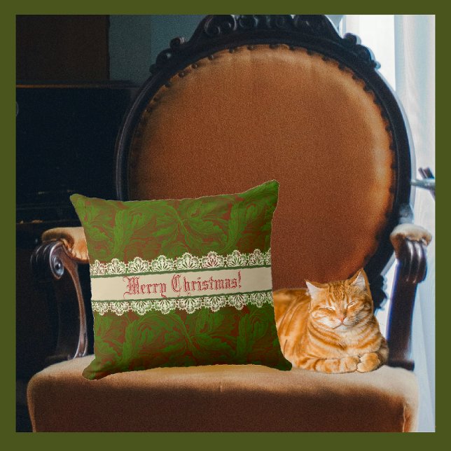 Nostalgic Classic William Morris Pattern Holiday  Throw Pillow (William Morris Merry Christmas)