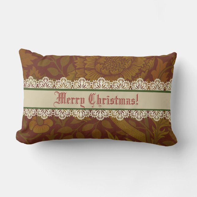 Nostalgic Classic William Morris Red Holiday  Lumbar Pillow (Front)