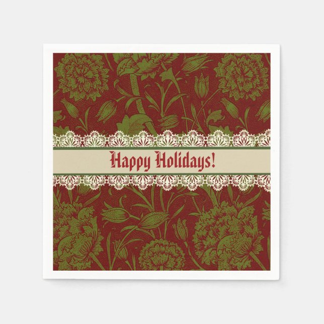Nostalgic Classic William Morris Red Holiday  Napkin (Front)