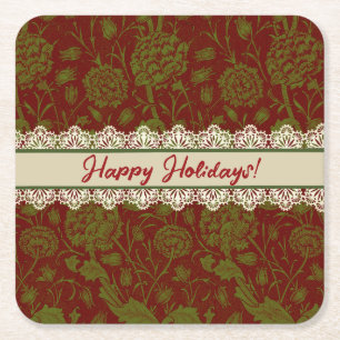 Nostalgic Classic William Morris Red Holiday  Square Paper Coaster