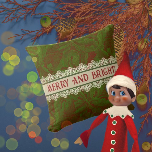 Nostalgic Classic William Morris Red Holiday  Throw Pillow (Creator Uploaded)