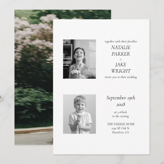 Nostalgic Editorial Black and White Photo Wedding Invitation (Front/Back)