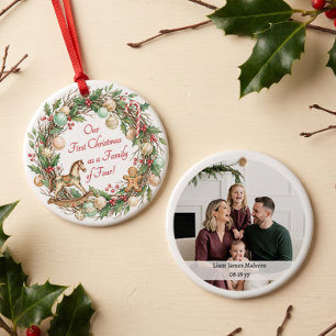 Nostalgic Family of Four First Christmas Photo Ceramic Ornament