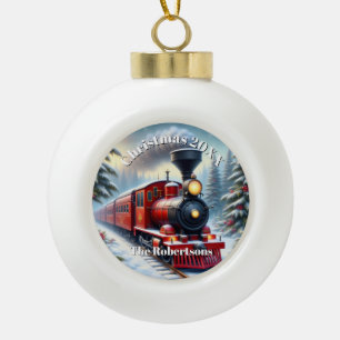 Nostalgic Festive Train Ceramic Ball Ornament 