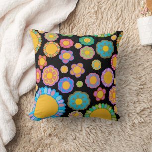 Nostalgic Flora Black Throw Pillow
