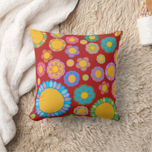Nostalgic Flora Red Throw Pillow