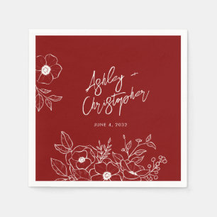 Nostalgic Floral Botanical Red Wedding Cocktail Napkin