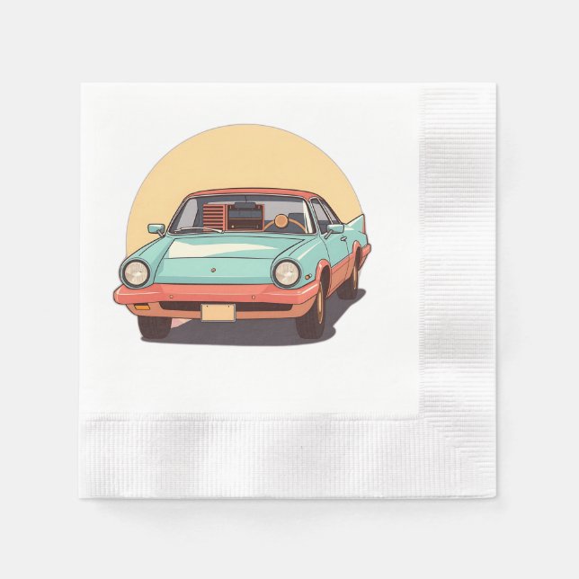 Nostalgic Future Car with Vintage Radio Napkin (Front)