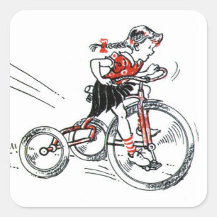 Nostalgic Girl on Tricycle Square Sticker