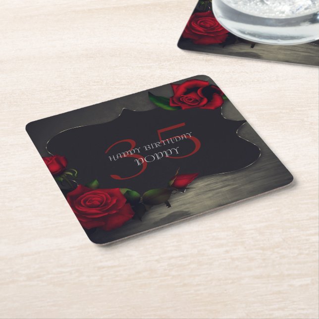 Nostalgic Gothic Love Birthday Square Paper Coaster (Angled)