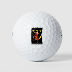 Nostalgic Halloween Good Witch and her Cat Golf Balls