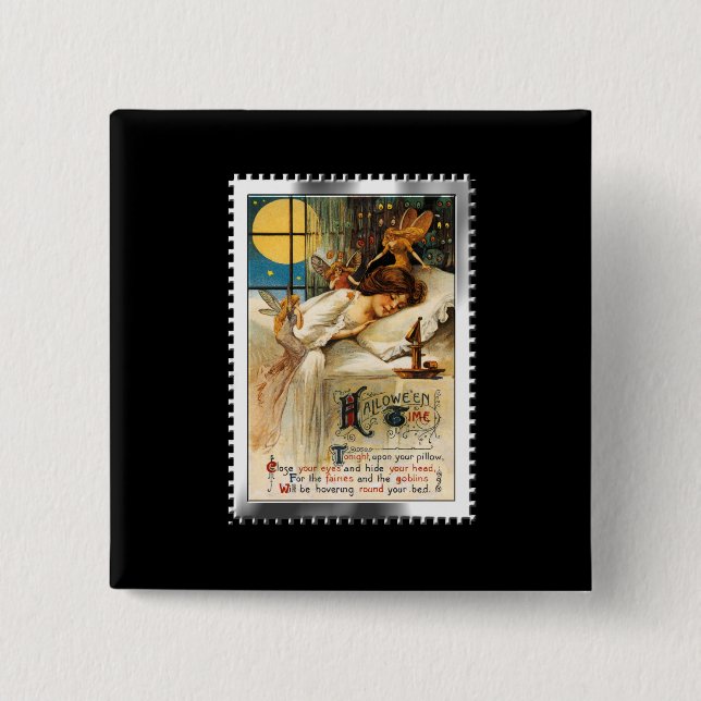 Nostalgic Halloween Slumber Goblins and Fairies 2 Inch Square Button (Front)