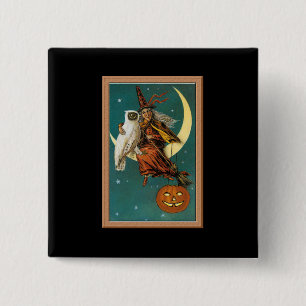 Nostalgic Happy Halloween Witch & Owl 2 Inch Square Button