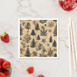 Nostalgic Holiday Monochrome Evergreens Découpage Napkin