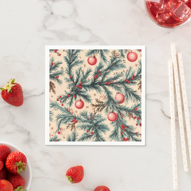 Nostalgic Holiday Ornaments and Branches Découpage Napkin (Insitu)