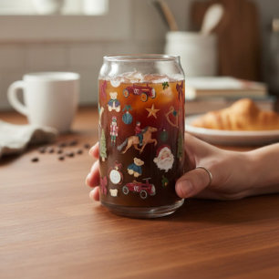 Nostalgic Holiday Toys Watercolor Christmas Design Can Glass