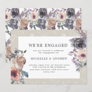 nostalgic indigo blush floral engagement invitation