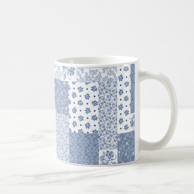 Nostalgic Indigo Faux Patchwork Coffee Mug (Right)