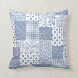 Nostalgic Indigo Faux Patchwork Pillow or Cushion