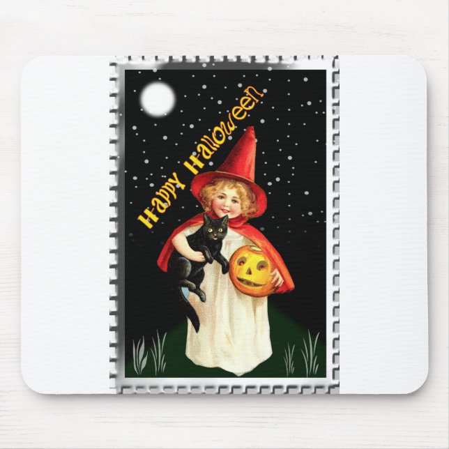 Nostalgic Little Girl, Jack-o’-lantern and Cat Mouse Pad (Front)