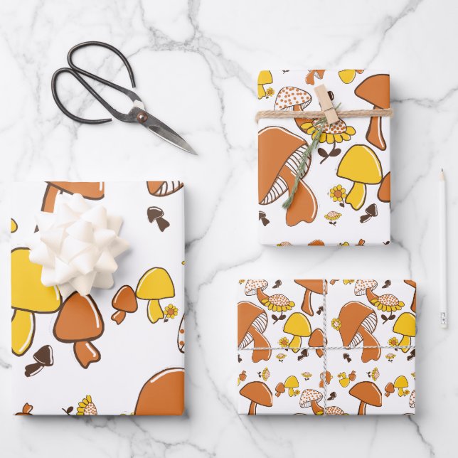 Nostalgic Mushroom Pattern Wrapping Paper Sheet (Front)
