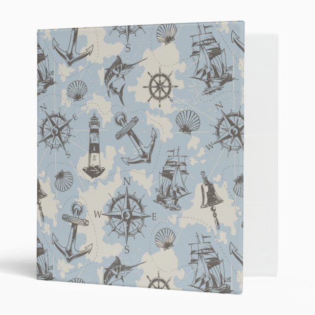 Nostalgic nautical themed blue pattern binder (Front/Inside)