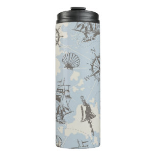 Nostalgic nautical themed blue pattern thermal tumbler