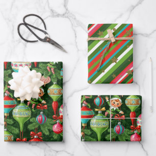 Nostalgic Noel: Elves & Ornaments Wrapping Paper Sheet