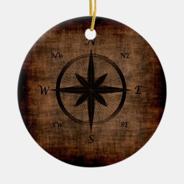 Nostalgic Old Compass Rose Design Ceramic Ornament (Front)