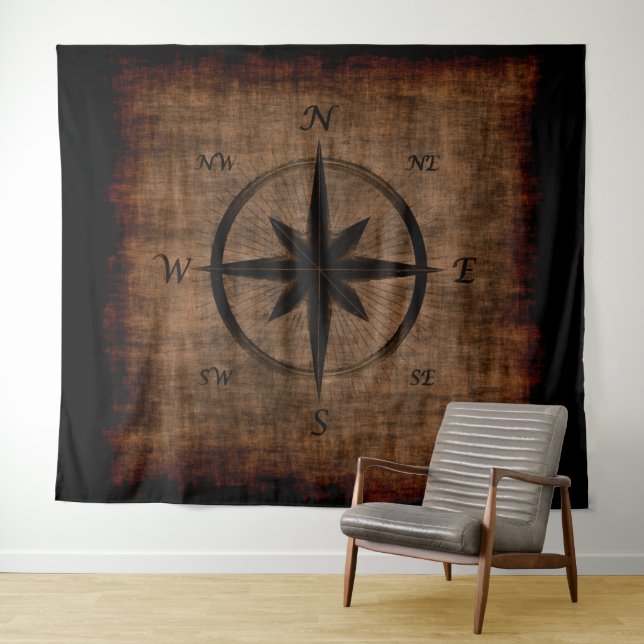 Nostalgic Old Compass Rose Design Tapestry (In Situ (Horizontal))