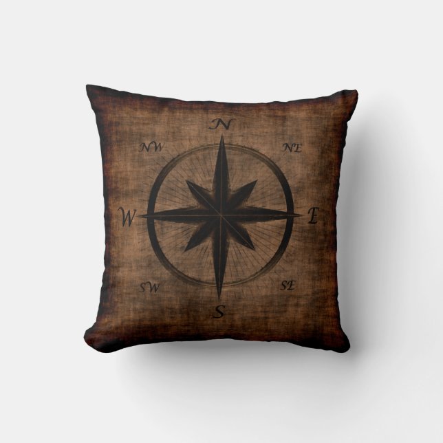 Nostalgic Old Compass Rose Throw Pillow (Front)