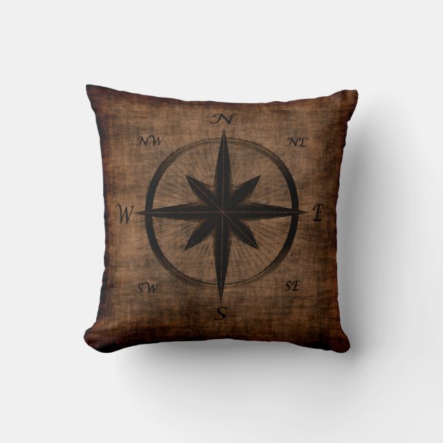 Nostalgic Old Compass Rose Throw Pillow (Front)