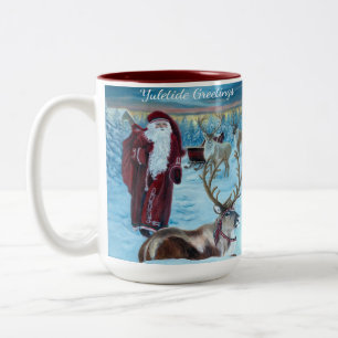 Nostalgic Painted Santa and Reindeer 15 oz. Mug 