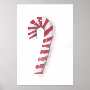 Nostalgic Peppermint Candy Cane Watercolor Poster