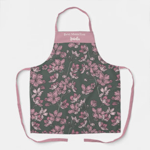 Nostalgic Pink Floral Best Mom Ever Custom Name Apron
