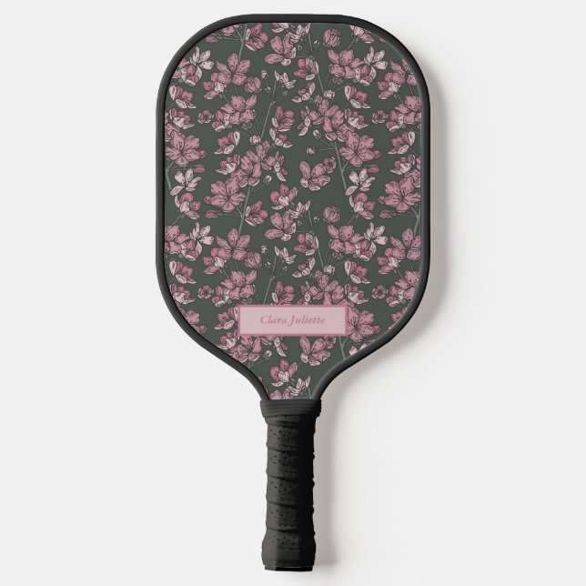 Nostalgic pink floral Custom Name Pickleball Paddle (Back)