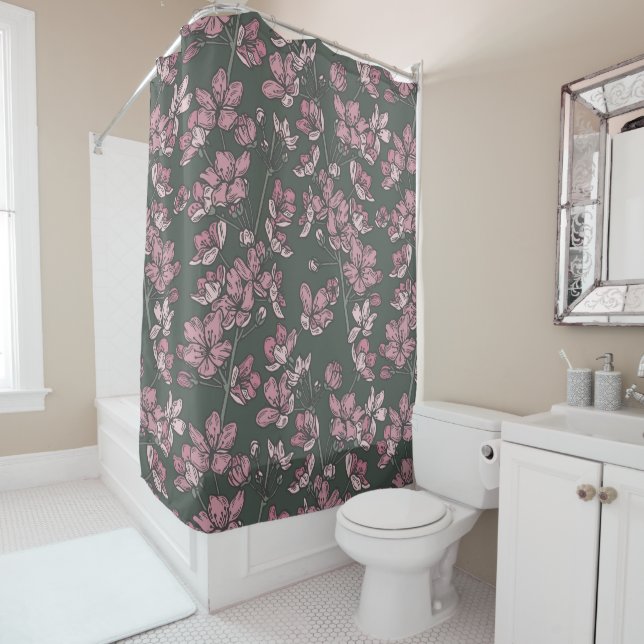 Nostalgic Pink Floral Rustic Shower Curtain (In Situ)