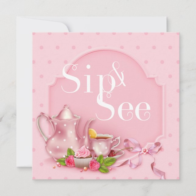 Nostalgic Pink Tea Time Sip and See Baby Shower Invitation (Front)