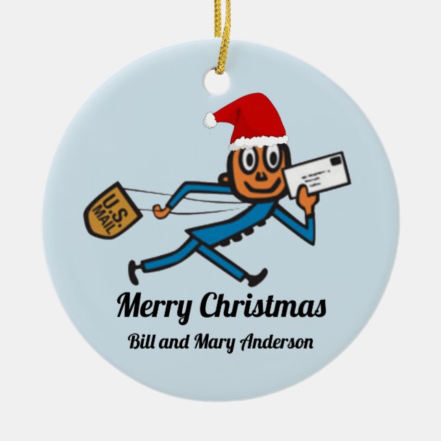 Nostalgic Postal Add Your Text Ceramic Ornament (Front)